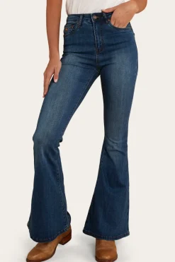 Bowie Womens Flare Jeans - Vintage Blue Wash