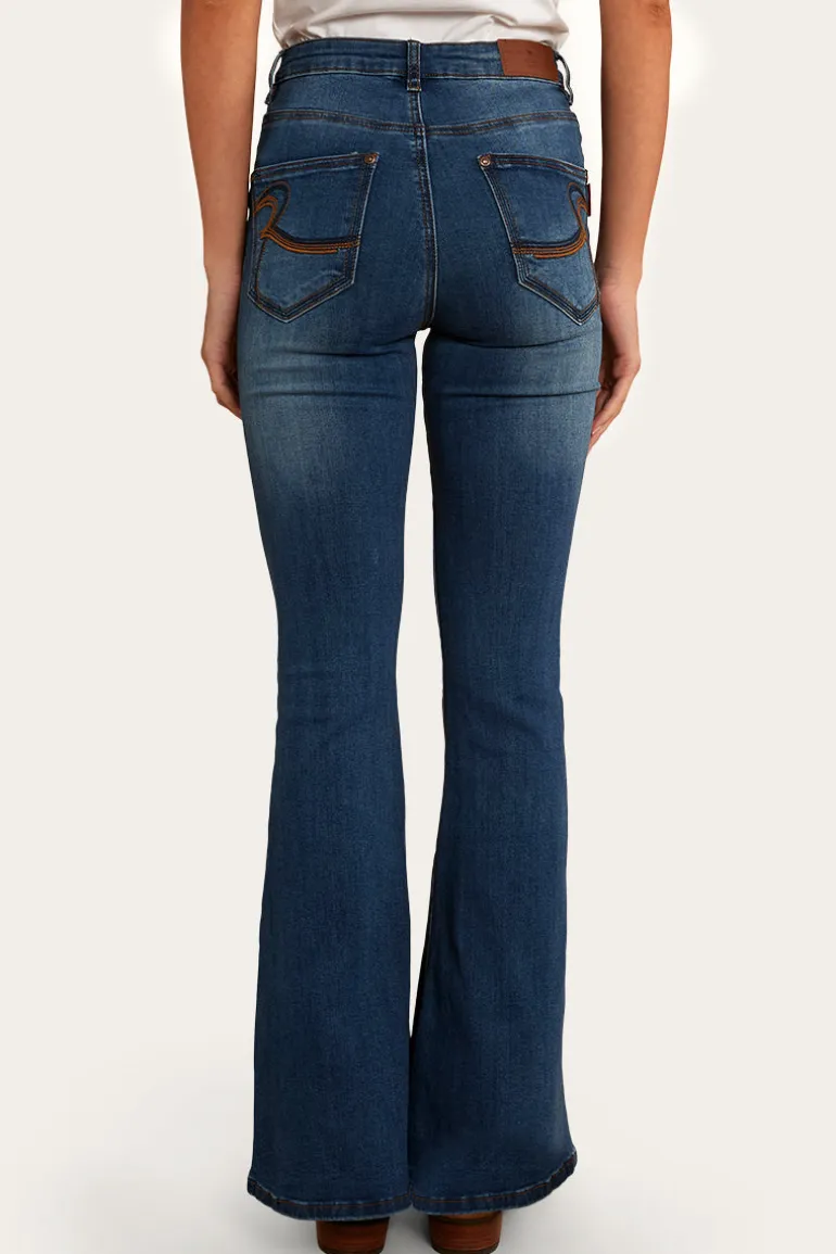 Bowie Womens Flare Jeans - Vintage Blue Wash