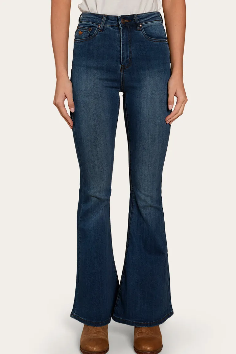 Bowie Womens Flare Jeans - Vintage Blue Wash