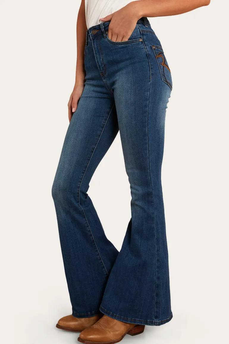 Bowie Womens Flare Jeans - Vintage Blue Wash