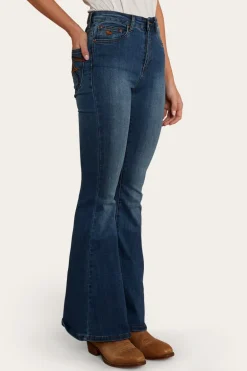 Bowie Womens Flare Jeans - Vintage Blue Wash
