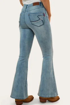 Bowie Womens Flare Jeans - Light Blue