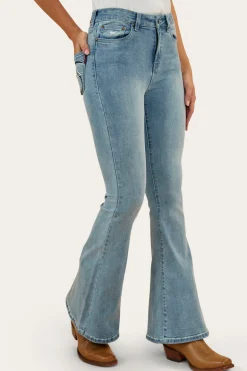 Bowie Womens Flare Jeans - Light Blue