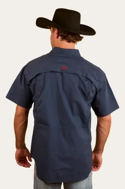 Bulgarra Mens Ripstop Full Button Work Shirt - Dark Navy
