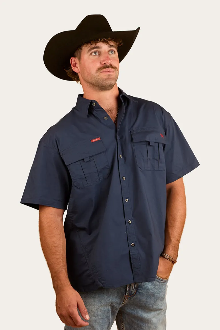 Bulgarra Mens Ripstop Full Button Work Shirt - Dark Navy