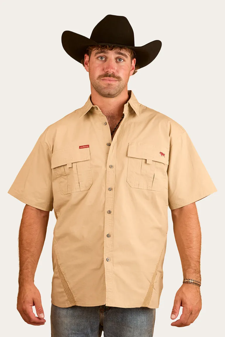 Bulgarra Mens Ripstop Full Button Work Shirt - Camel