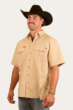 Bulgarra Mens Ripstop Full Button Work Shirt - Camel