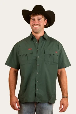 Bulgarra Mens Ripstop Full Button Work Shirt - Forest Green