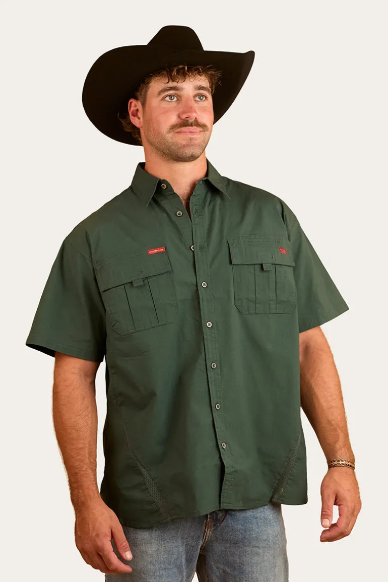 Bulgarra Mens Ripstop Full Button Work Shirt - Forest Green