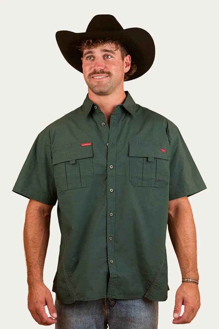 Bulgarra Mens Ripstop Full Button Work Shirt - Forest Green