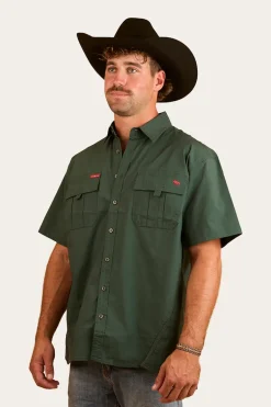 Bulgarra Mens Ripstop Full Button Work Shirt - Forest Green