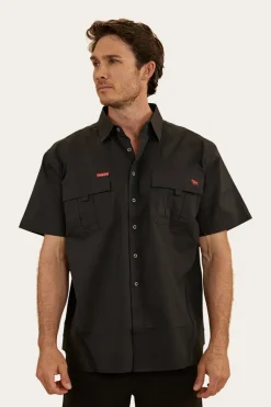 Bulgarra Mens Ripstop Full Button Work Shirt - Black