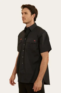 Bulgarra Mens Ripstop Full Button Work Shirt - Black