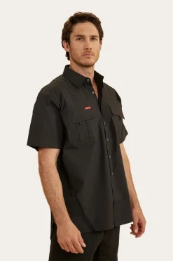 Bulgarra Mens Ripstop Full Button Work Shirt - Black