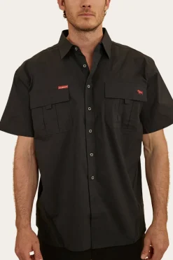 Bulgarra Mens Ripstop Full Button Work Shirt - Black