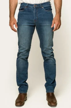 Burke Mens Tapered Slim Leg Jeans - Mid Blue