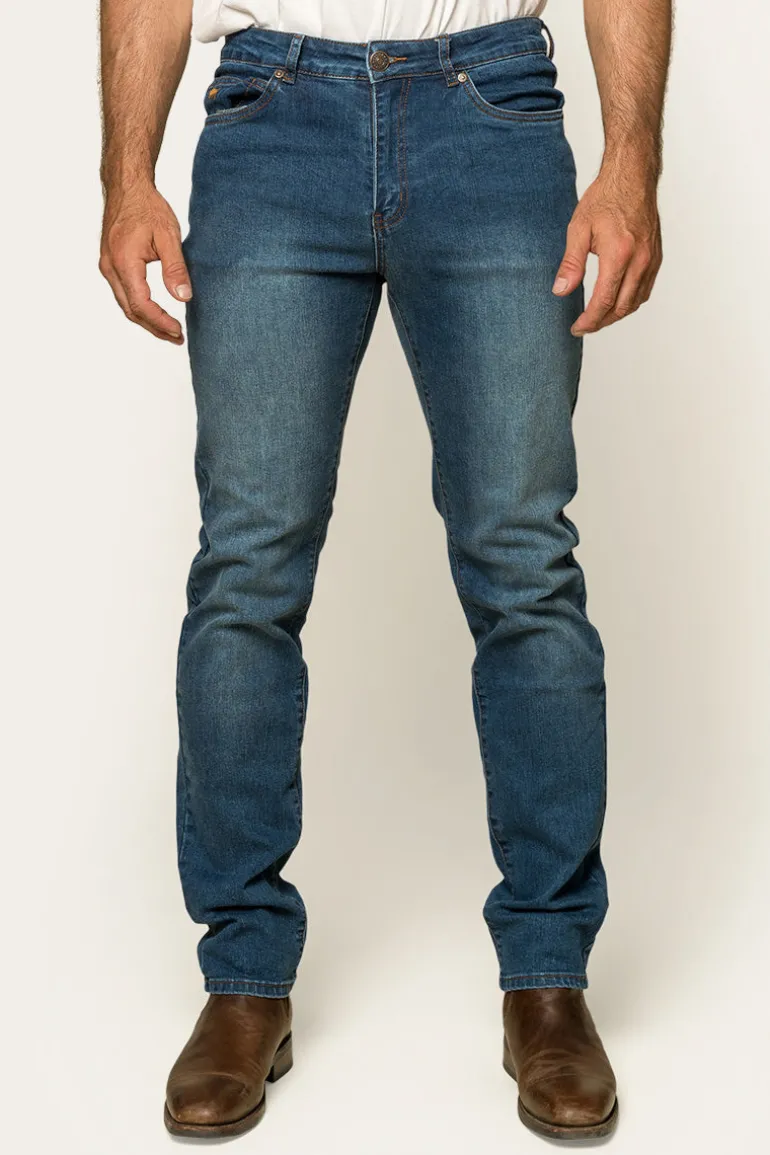 Burke Mens Tapered Slim Leg Jeans - Mid Blue