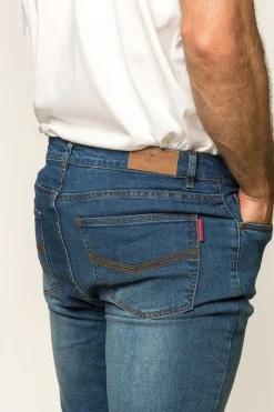 Burke Mens Tapered Slim Leg Jeans - Mid Blue