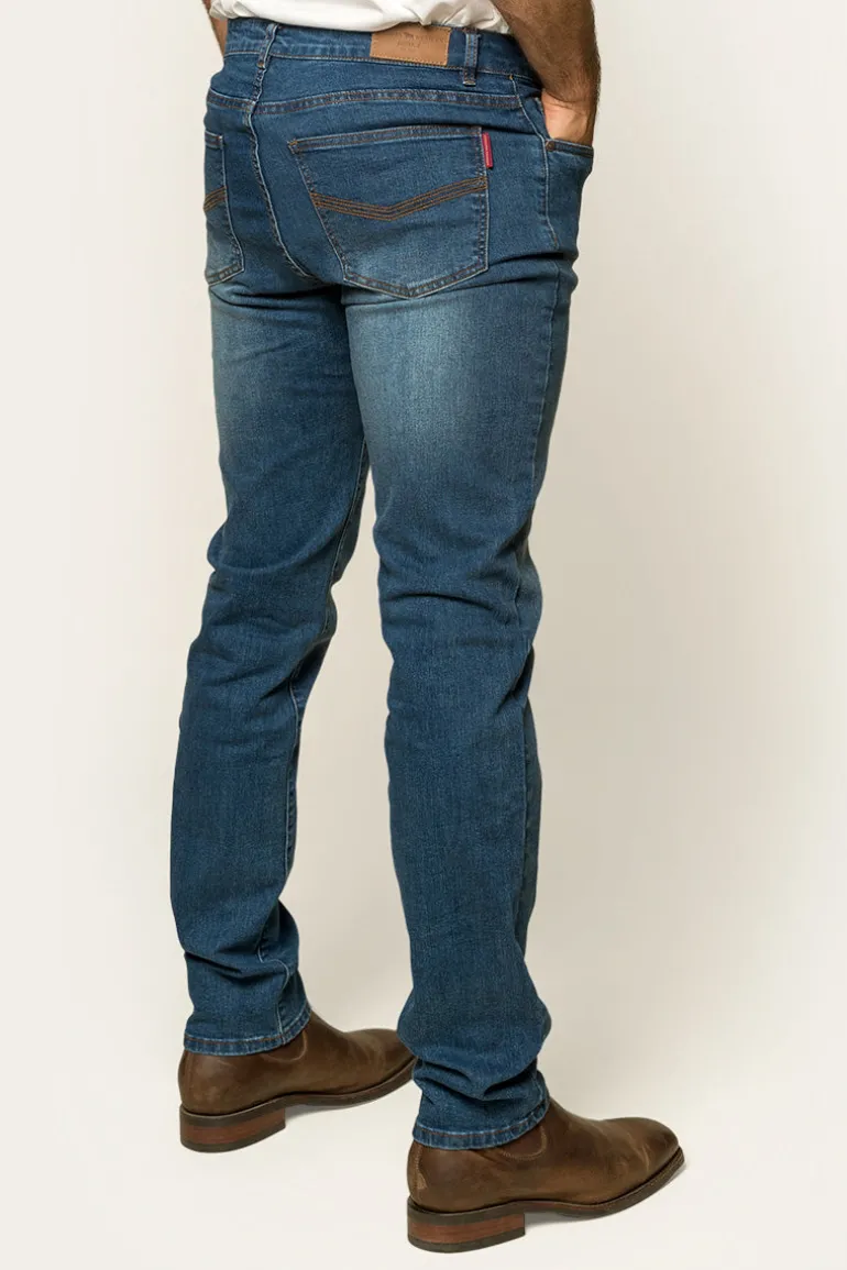 Burke Mens Tapered Slim Leg Jeans - Mid Blue