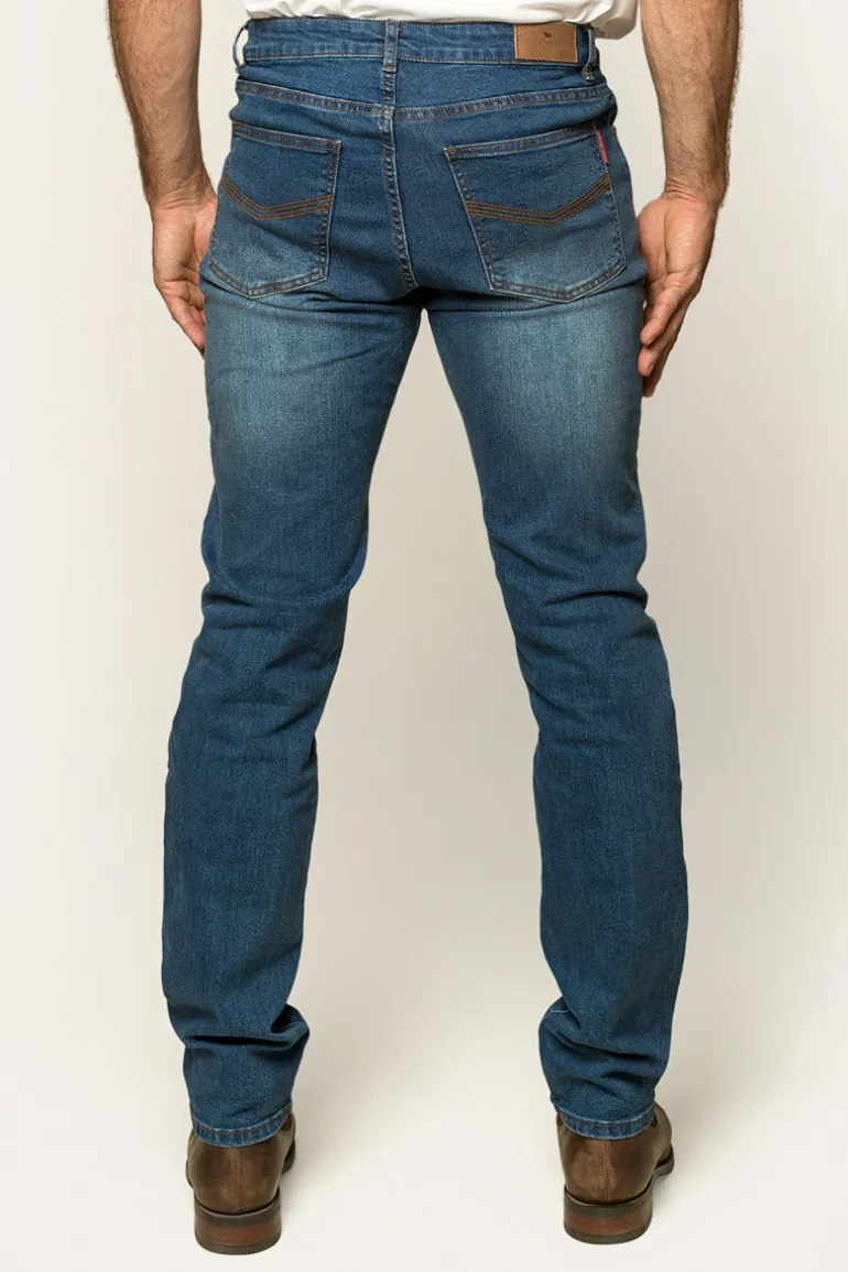 Burke Mens Tapered Slim Leg Jeans - Mid Blue
