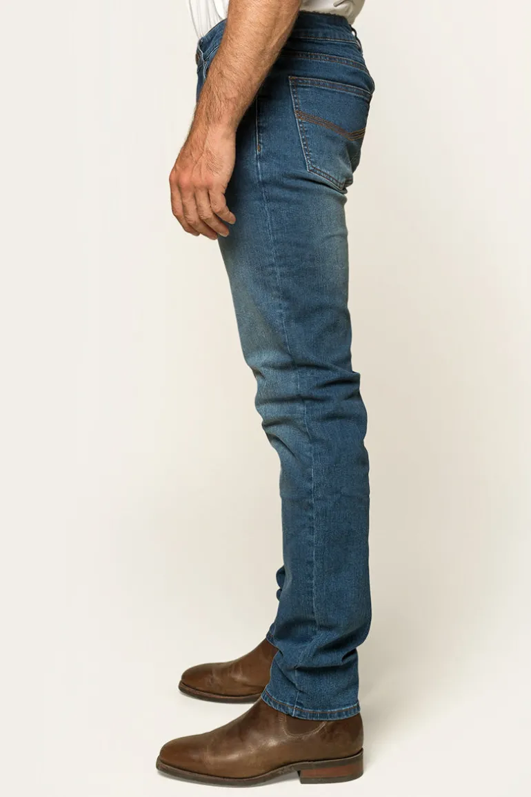 Burke Mens Tapered Slim Leg Jeans - Mid Blue