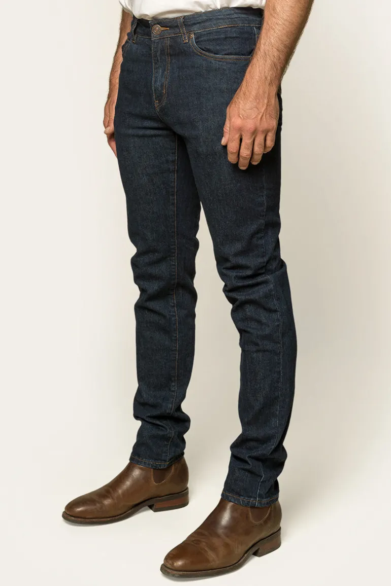 Burke Mens Tapered Slim Leg Jeans - Dark Blue