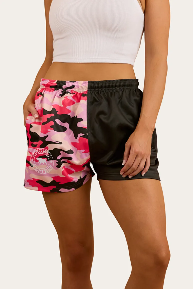 Camo Footy Shorts - Charcoal / Pink Camo