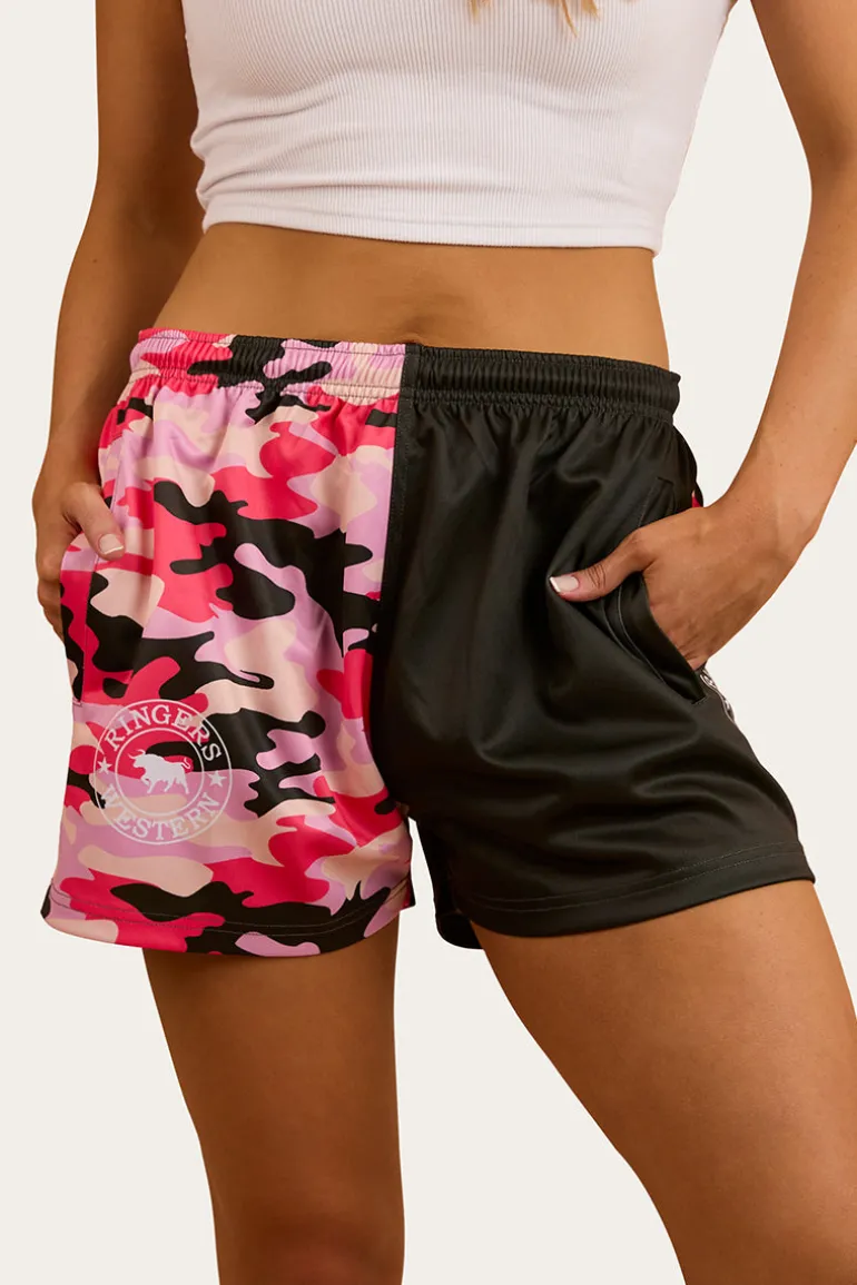 Camo Footy Shorts - Charcoal / Pink Camo