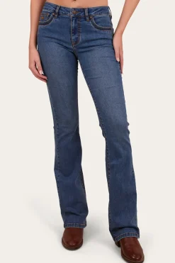 Caroline Womens Mid Rise Bootleg Jean - Mid Wash Blue