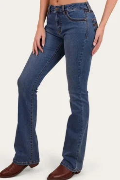 Caroline Womens Mid Rise Bootleg Jean - Mid Wash Blue
