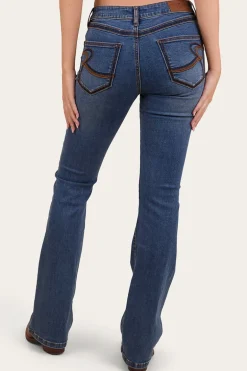 Caroline Womens Mid Rise Bootleg Jean - Mid Wash Blue