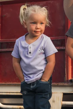 Casey Kids Rib Henley Top - Violet