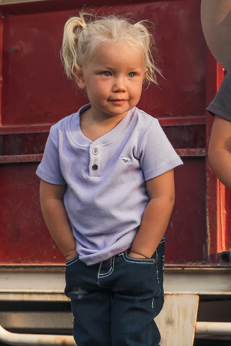 Casey Kids Rib Henley Top - Violet