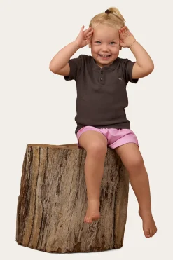 Casey Kids Rib Henley Top - Charcoal