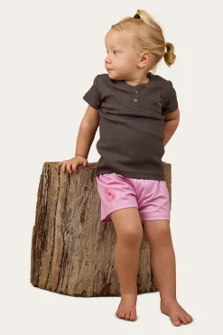 Casey Kids Rib Henley Top - Charcoal