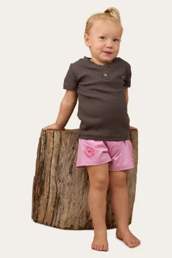 Casey Kids Rib Henley Top - Charcoal