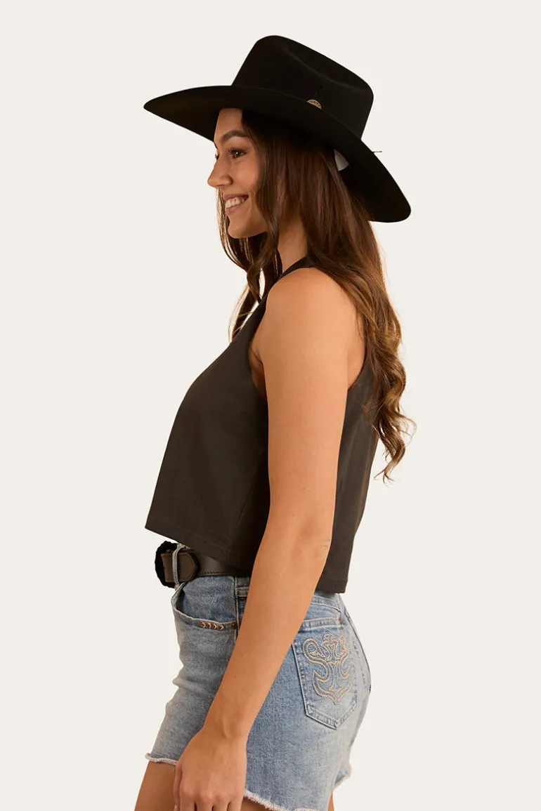 Chasing Cowboys Womens Crop Muscle Tank - Charcoal