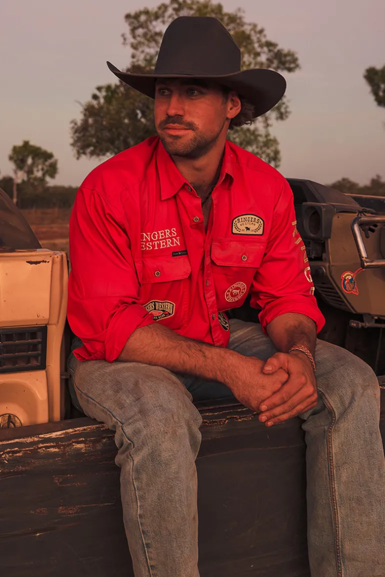 Chute Boss Mens Full Button Work Shirt - Dark Red
