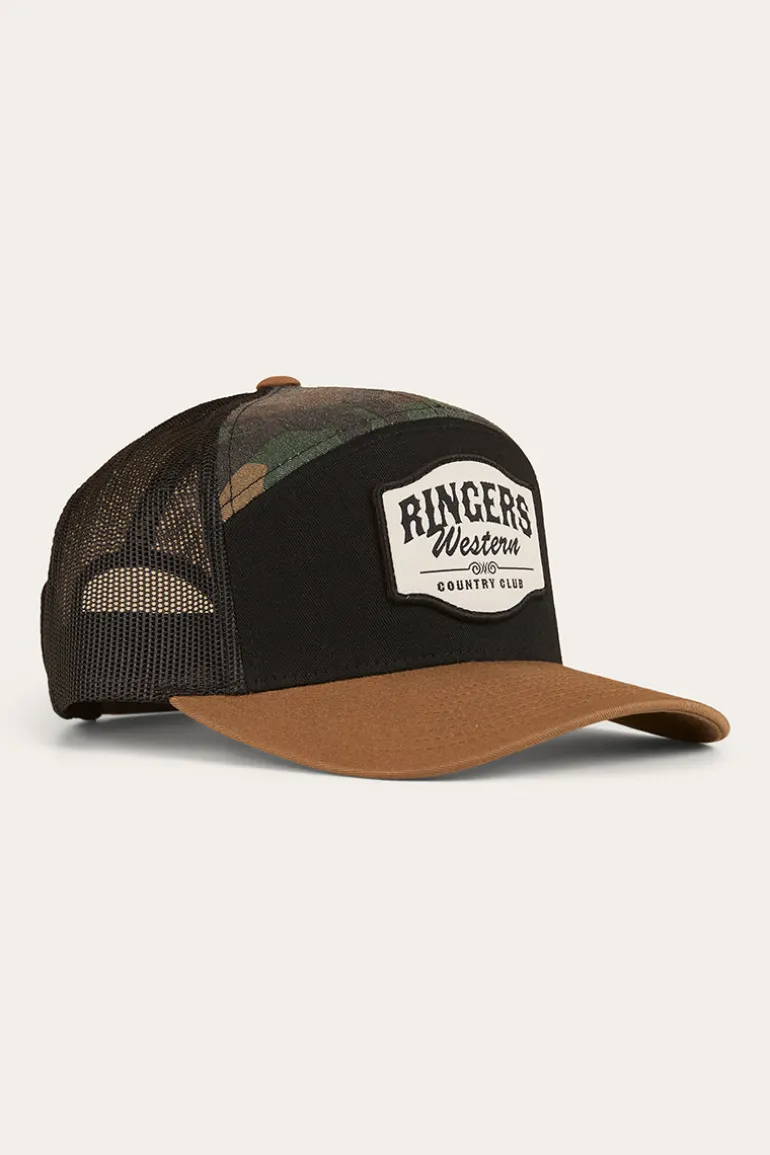Country Club 7 Panel Cap - Black / Camo