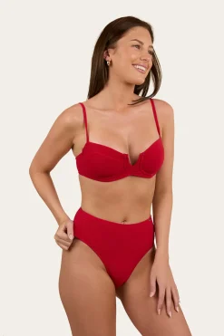 Country Sunset Textured High Waist Bikini Bottom - Red