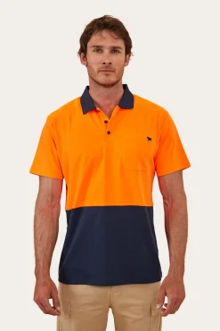 Crossroad Mens Hi-Vis Polo - Neon Orange Red
