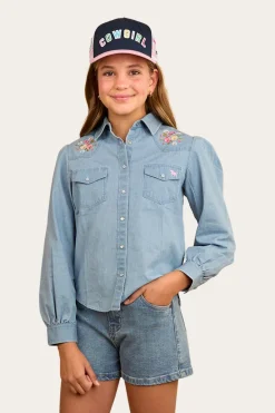Dahlia Kids Denim Western Shirt - Light Blue