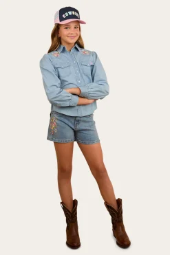 Dahlia Kids Denim Western Shirt - Light Blue