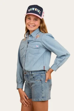 Dahlia Kids Denim Western Shirt - Light Blue