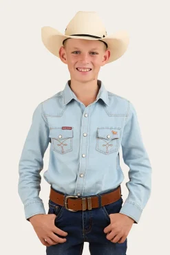 Darby Kids Denim Western Shirt - Vintage Light Blue