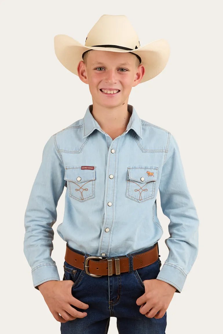 Darby Kids Denim Western Shirt - Vintage Light Blue