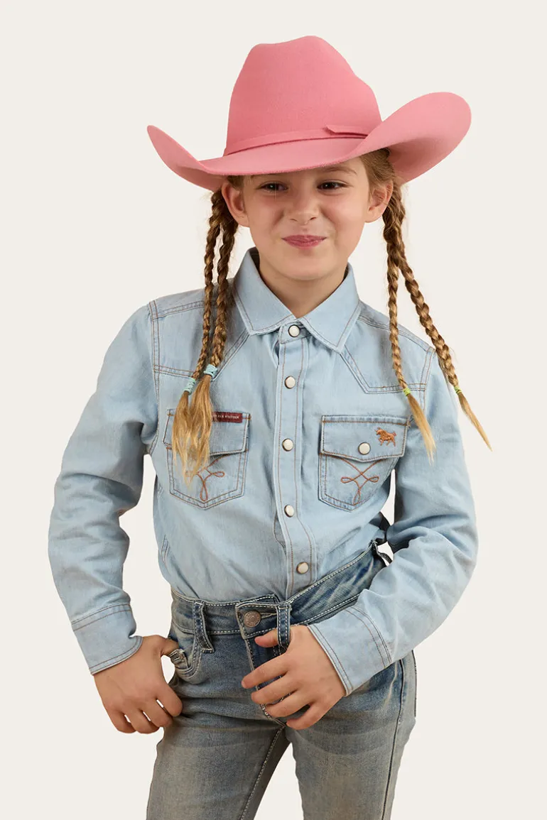 Darby Kids Denim Western Shirt - Vintage Light Blue