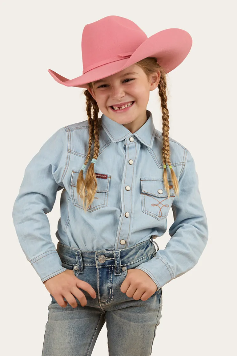 Darby Kids Denim Western Shirt - Vintage Light Blue