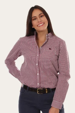Davidson Womens Gingham Dress Shirt - Burgundy