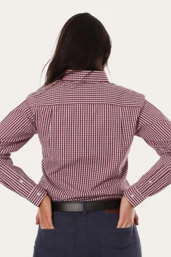 Davidson Womens Gingham Dress Shirt - Burgundy